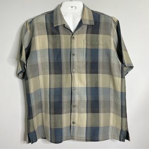 TOMMY BAHAMA Linen Blend Plaid Short Sleeve Button Down Shirt